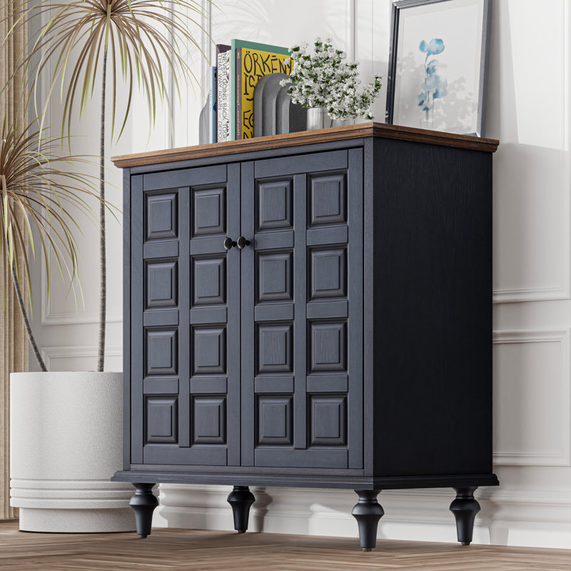 George Oliver Arianna Retro 2 Door Storage Cabinet With Plaid